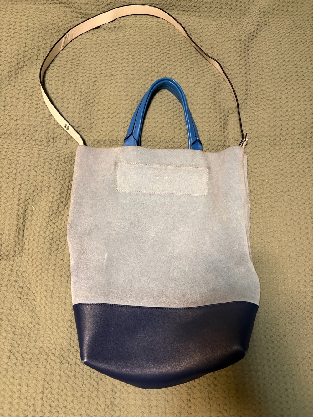 Rag & Bone Light Blue & Dark Navy Two-Tone Suede Leather Tote